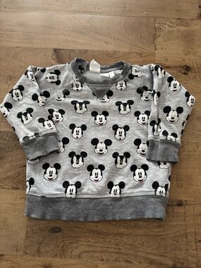 H&M Disney Kids' Gray Mickey Mouse Pullover Sweatshirt size 9-12 months